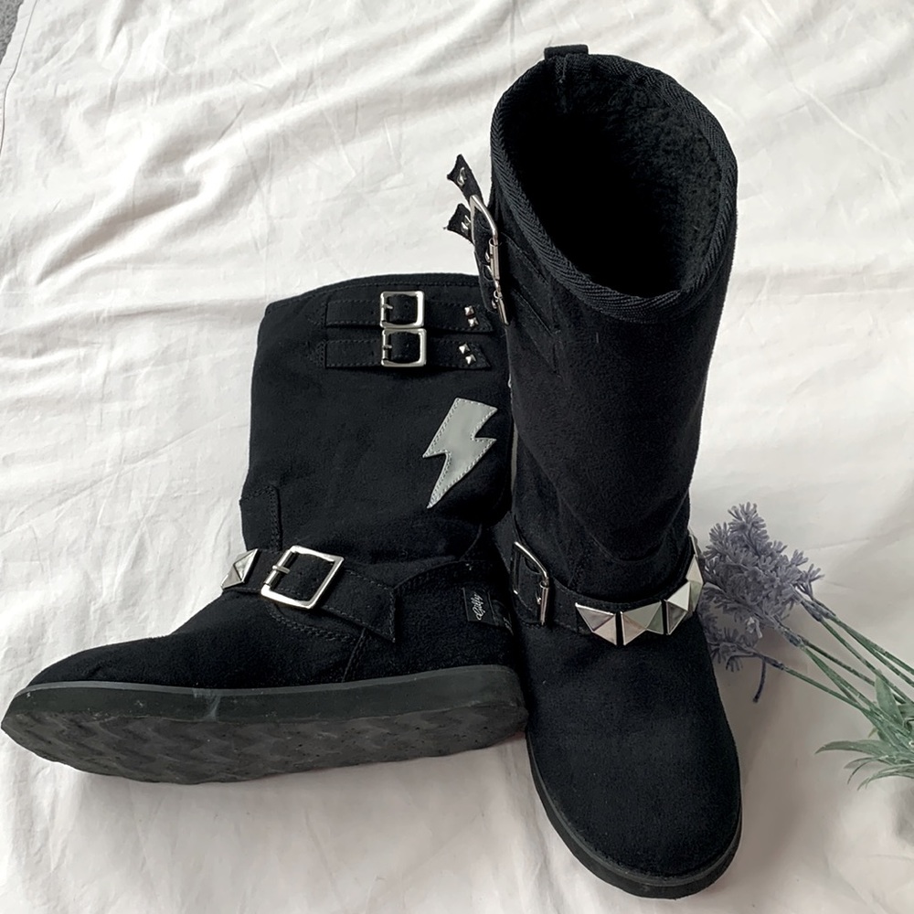 Japanese boot, size 6.5, black, punk style, silver hardware